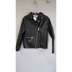 H&M Kids Girl's Black Faux Leather Moto Biker Jacket Size 6-7Y